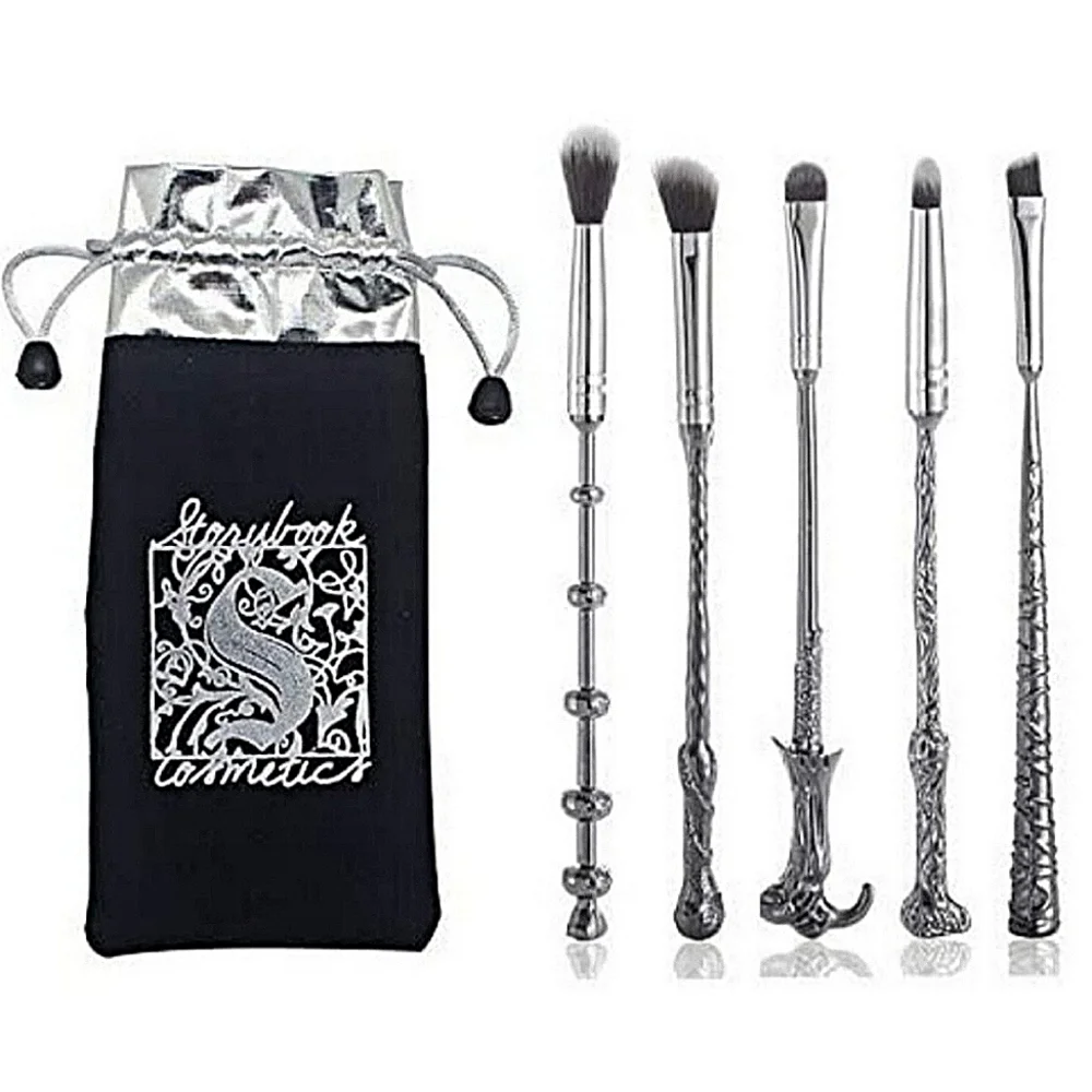 NEW Harry Potter Metal Wizard Wand Metal 5 Pc Makeup Brush Set